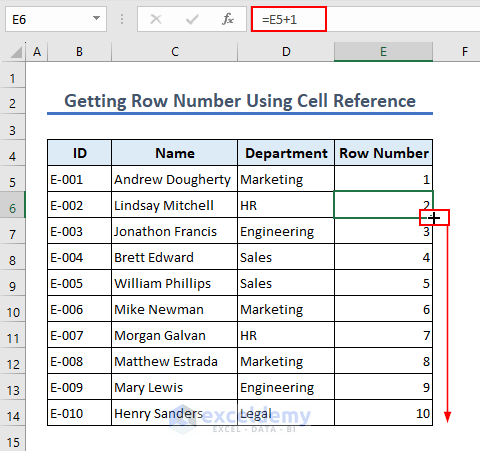 using cell reference to get row number