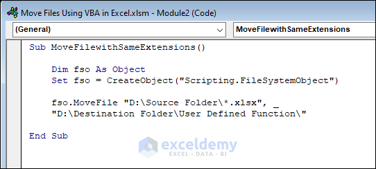 Code to Move files with same extensions