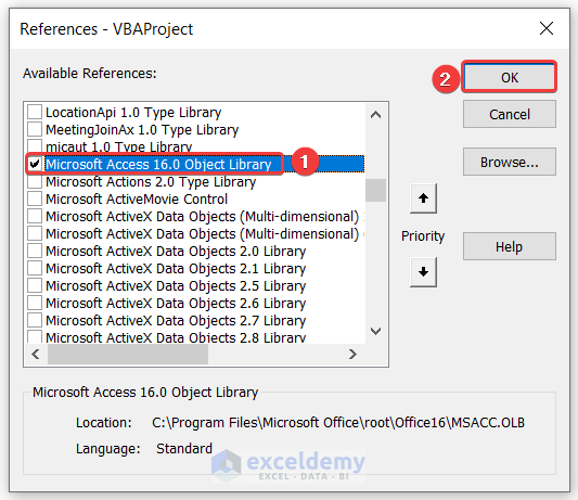 Activating Required Reference in References - VBAProject Window