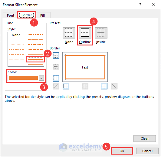 Adding border from Format Slicer Element pop-up window