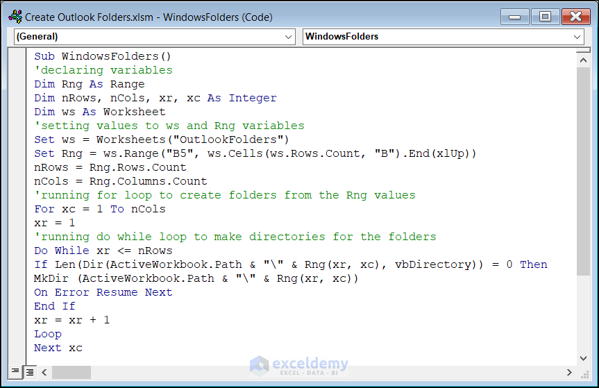 Code to create Windows folders