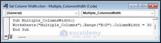 Code to set the Column width of adjoining Columns