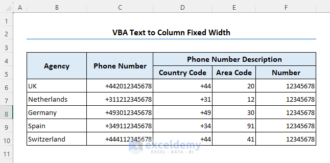 Final Output of Excel VBA text to columns for fixed width data type
