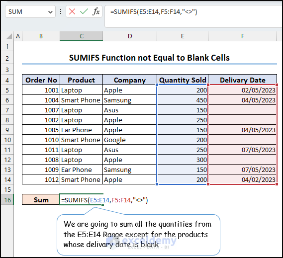 Formula to exclude blank cells before summation