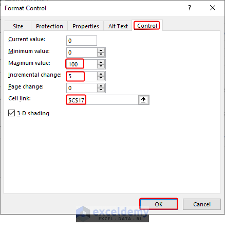 Modifying Control in the Format Control Window