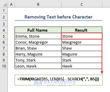 Removing Text before Character with SEARCH, LEN, RIGHT, TRIM Function