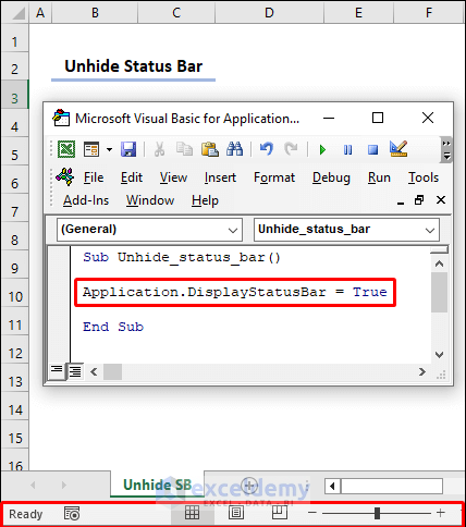 Unhide Status Bar using VBA