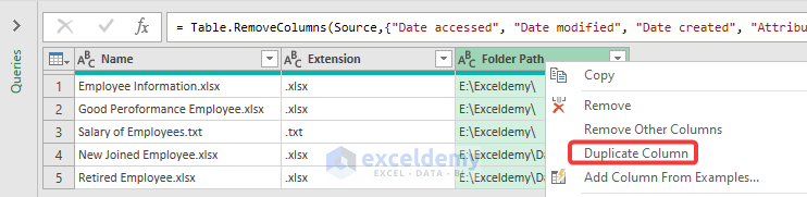 duplicating column using the Power Query editor