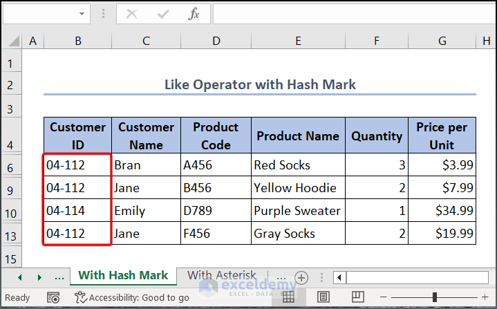 Output image for Excel VBA Like Operator with Hash Mark