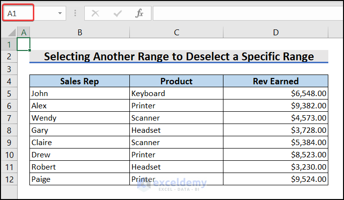 Select Another Cell to Deselect in Excel VBA