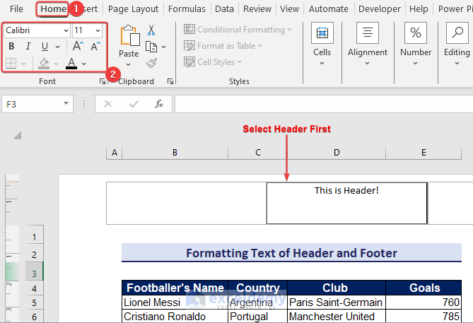 Formatting Text in Header and Footer