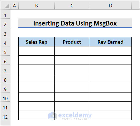 Insert Data into Excel Table Using VBA MsgBox in Excel 