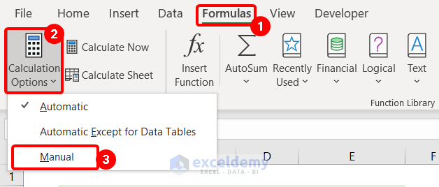 Changing calculation option to Manual to speed up Excel