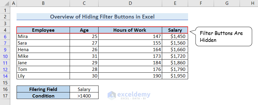 How to Hide Filter Buttons in Excel Overview