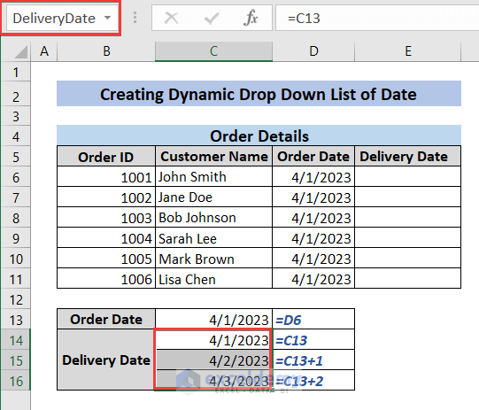 Editing Name Box for Delivery Dates