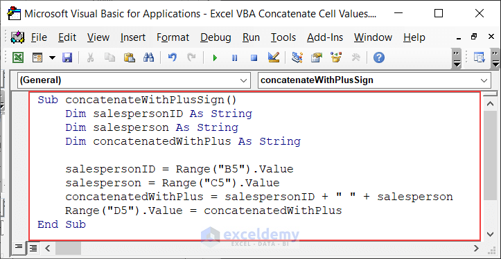 Code for Automatically Concatenating Column Wise Series of Cell Values in Excel VBA 
