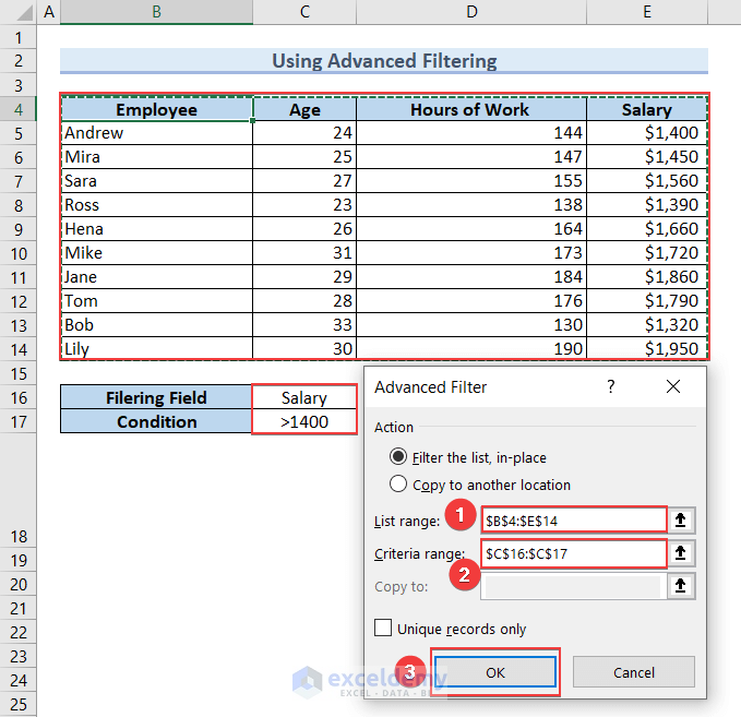Inserting Data in Advanced Filter