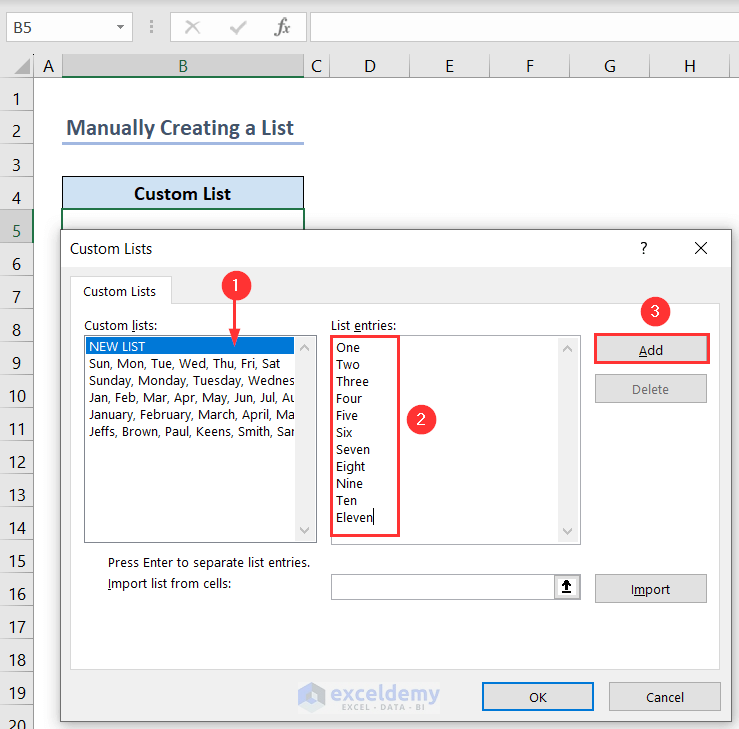 Putting values manually as a custom list