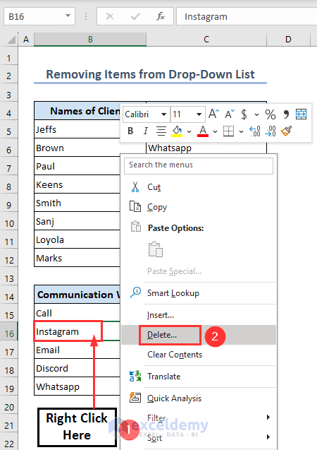 Selecting Delete option from Context menu