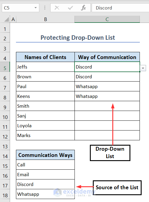 Showing a drop-down list