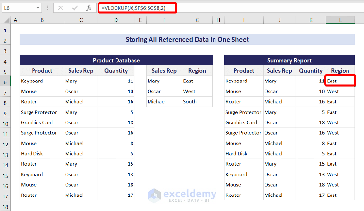 Storing all referenced data in same sheet