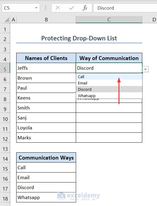 Trying to select Call instead of Discord from drop-down list