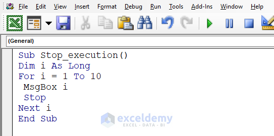 VBA Code for Stop Execution
