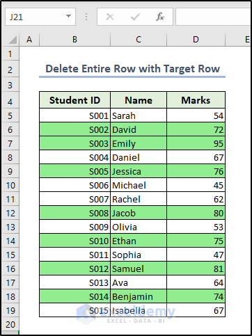 Dataset Overview to delete target row.
