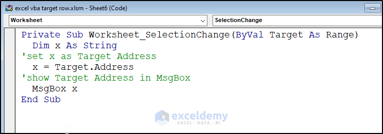 Vba code to find target address in MsgBox.