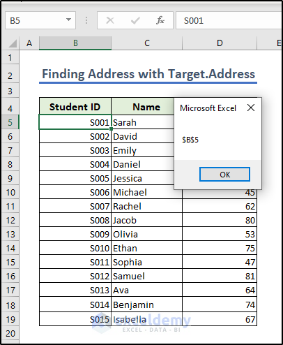 Showing target address with MsgBox.