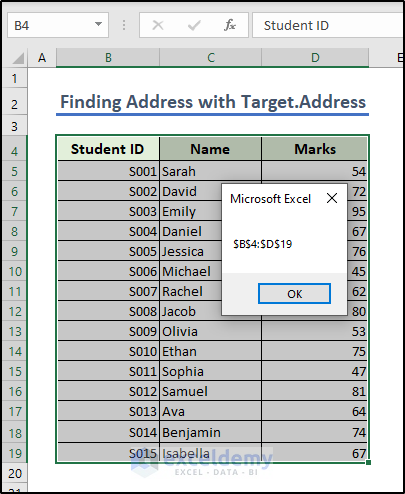 Another target address shown in MsgBox.