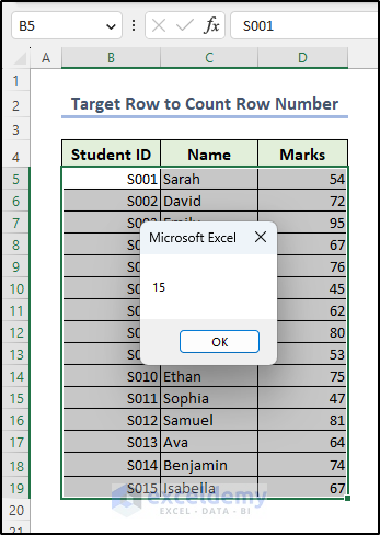 MsgBox showing Target Row number.