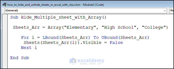 VBA Code to hide multiple sheets with Array.