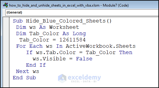 VBA Code to hide sheet by color tab