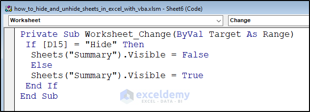 VBA Code to hide a sheet based on another cell value of another sheet.