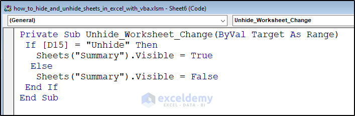 VBA code to Unhide specific sheet.
