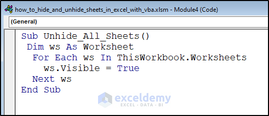 VBA code to unhide all hidden sheet.