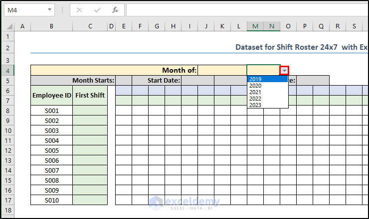 showing dropdown box for year