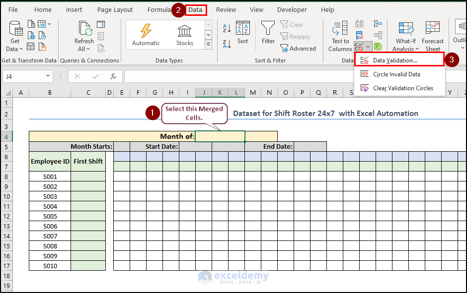 Steps to create dropdown boxes from Data Validation