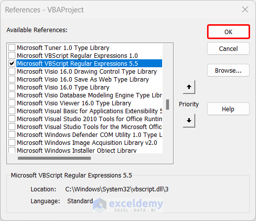 Adding Microsoft VBScript Regular Expressions 5.5 Reference