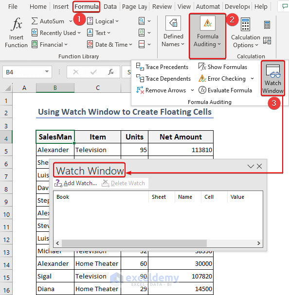 Adding Watch Window from Formulas