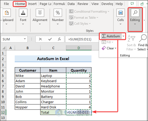 AutoSum in Excel