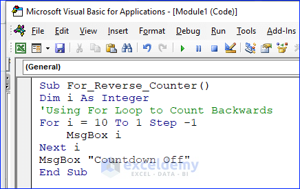 Code for counting down with backward VBA loop
