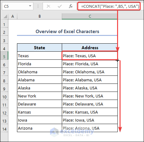 Excel Characters