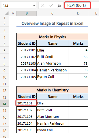 Overview image of repeat in Excel