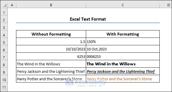 Overview of Excel Text Format