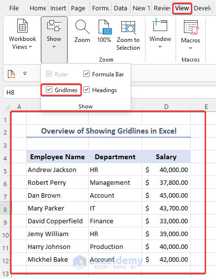  Overview of showing gridlines in Excel