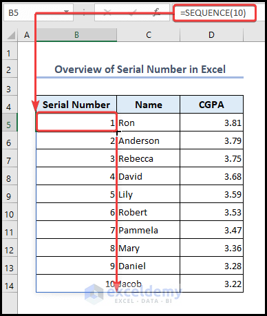 Serial Number in Excel