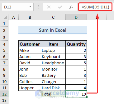 Sum in Excel