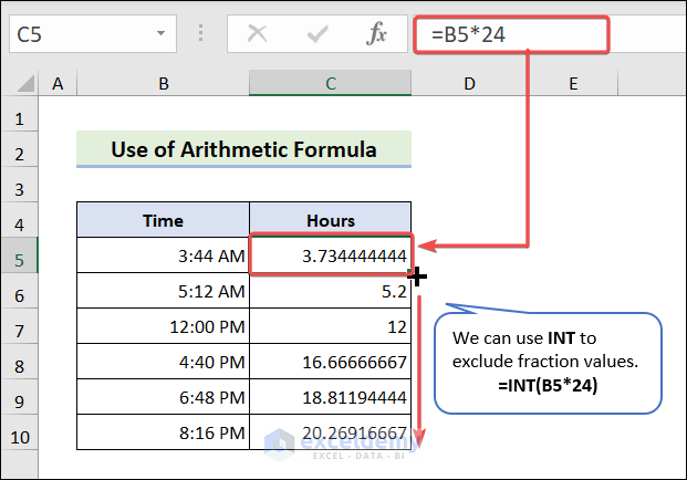 Convert Time to Hours using Arithmetic Formula